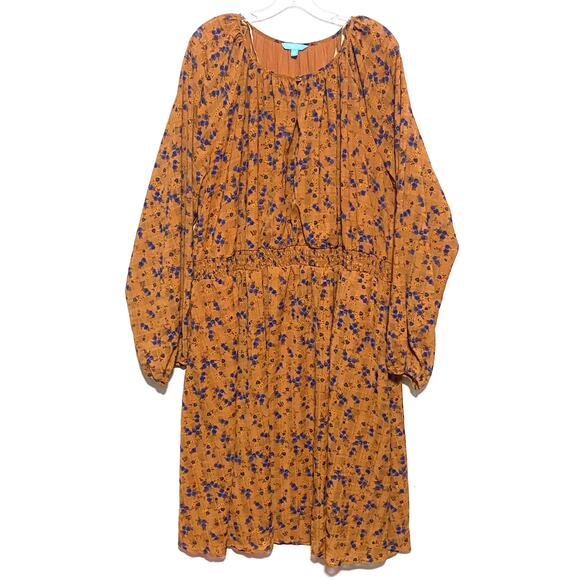Draper James Smocked Waist Midi Dress Plus 3X Cottagecore Prairie Floral Boho - Picture 1 of 6